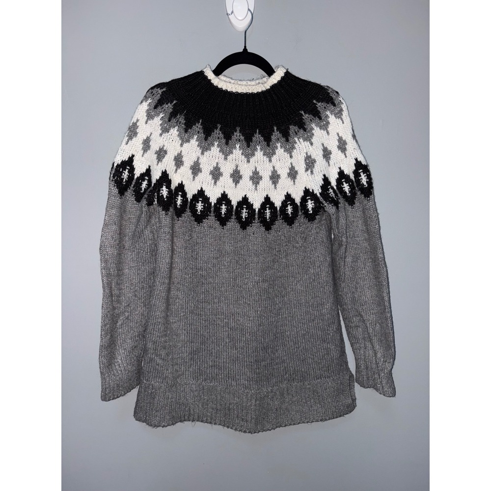 LOFT Womens Gray Fair Isle Wool Blend Crew Neck Sweater Size L 488780